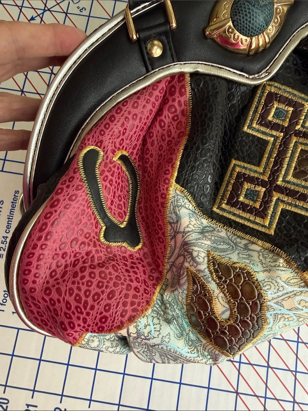 Vintage 90s NAS Bags Patchwork Maximalist Embossed Satchel Purse - Picture 9 of 16